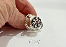 Paul Ysart caithness glass, sterling silver millefiori ring