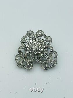 Pennino Vintage Sterling Silver Rhinestone Flower Pin Pendant