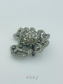 Pennino Vintage Sterling Silver Rhinestone Flower Pin Pendant