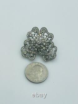 Pennino Vintage Sterling Silver Rhinestone Flower Pin Pendant