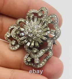 Pennino Vintage Sterling Silver Rhinestone Flower Pin Pendant