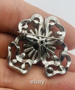 Pennino Vintage Sterling Silver Rhinestone Flower Pin Pendant