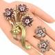 Pennino Vintage Vermeil Sterling Silver 2 Tone Flower Brooch Earrings Set