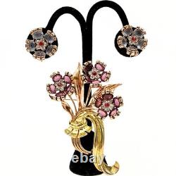 Pennino Vintage Vermeil Sterling Silver 2 Tone Flower Brooch Earrings Set