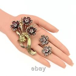 Pennino Vintage Vermeil Sterling Silver 2 Tone Flower Brooch Earrings Set