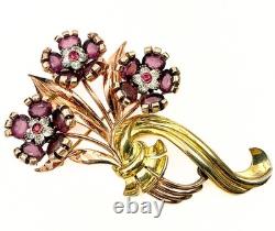 Pennino Vintage Vermeil Sterling Silver 2 Tone Flower Brooch Earrings Set