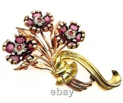 Pennino Vintage Vermeil Sterling Silver 2 Tone Flower Brooch Earrings Set