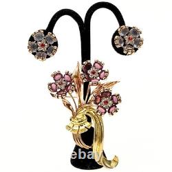 Pennino Vintage Vermeil Sterling Silver 2 Tone Flower Brooch Earrings Set