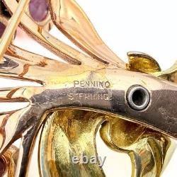 Pennino Vintage Vermeil Sterling Silver 2 Tone Flower Brooch Earrings Set