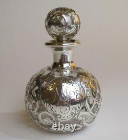 Perfume bottle silver overlay glass Gorham sterling fine antique