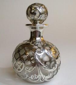 Perfume bottle silver overlay glass Gorham sterling fine antique