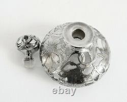 Perfume bottle with crystal and sterling silver overlay in floral design