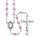 Pink Cut Glass Bead Sterling Silver Floral Border Miraculous Medal Center Rosary