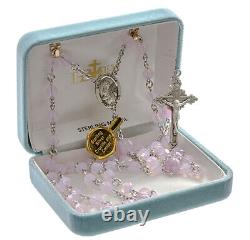 Pink Cut Glass Bead Sterling Silver Saint Agatha Pray For Us Center Rosary