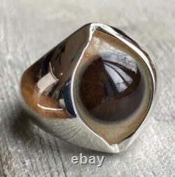 Prosthetic Eye Ring Hand Painted Dark Warm Brown. Glass. 925 Sterl silver Sz 8