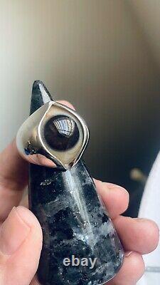 Prosthetic Eye Ring Hand Painted Dark Warm Brown. Glass. 925 Sterl silver Sz 8