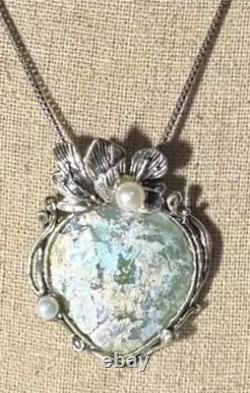 Pz Or Paz Roman Glass Sterling Silver Akoya Pearls Pendant Necklace Israel