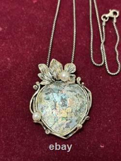 Pz Or Paz Roman Glass Sterling Silver Akoya Pearls Pendant Necklace Israel