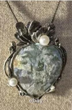 Pz Or Paz Roman Glass Sterling Silver Akoya Pearls Pendant Necklace Israel