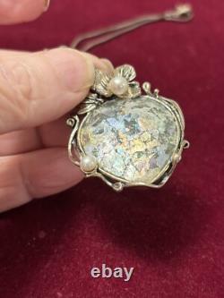 Pz Or Paz Roman Glass Sterling Silver Akoya Pearls Pendant Necklace Israel