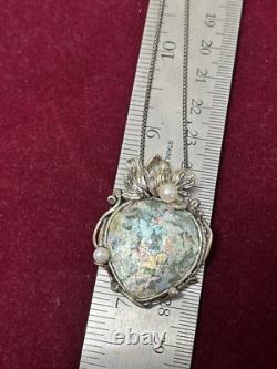 Pz Or Paz Roman Glass Sterling Silver Akoya Pearls Pendant Necklace Israel