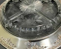 RARE ANTIQUE Robert Wallace & Sons Sterling Silver & Crystal Glass Relish Dish