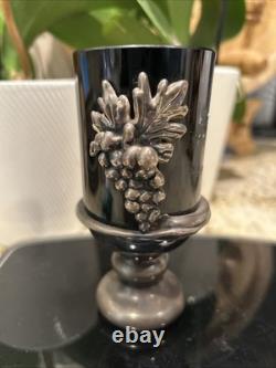 RARE Bat Ami Sterling Silver 925 And Black Blown Glass Signed Jewish Goblet