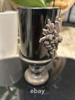 RARE Bat Ami Sterling Silver 925 And Black Blown Glass Signed Jewish Goblet