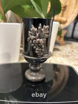 RARE Bat Ami Sterling Silver 925 And Black Blown Glass Signed Jewish Goblet