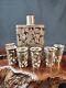 Rare Mexico Sterling Silver Overlay Glass Bottle Decanter With6 Match Shots