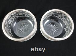RARE Pair Antique 1879 French Sterling Silver & Etched Glass Bowl Plate Set