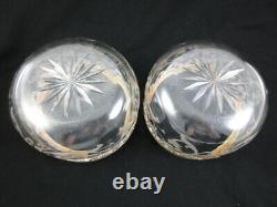 RARE Pair Antique 1879 French Sterling Silver & Etched Glass Bowl Plate Set
