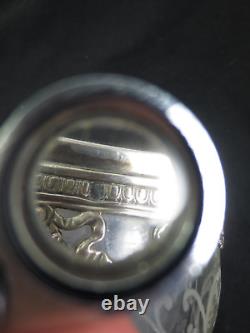 RARE Pair Antique 1879 French Sterling Silver & Etched Glass Bowl Plate Set