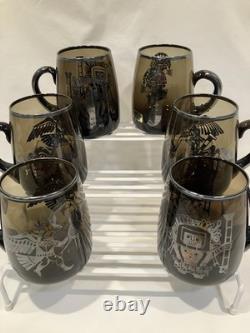 RARE VICKYs Smokey Glass Sterling Silver Overlay Mug Made in Peru 1940s