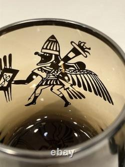 RARE VICKYs Smokey Glass Sterling Silver Overlay Mug Made in Peru 1940s