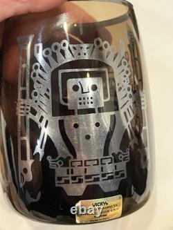 RARE VICKYs Smokey Glass Sterling Silver Overlay Mug Made in Peru 1940s