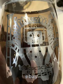 RARE VICKYs Smokey Glass Sterling Silver Overlay Mug Made in Peru 1940s
