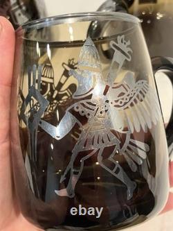 RARE VICKYs Smokey Glass Sterling Silver Overlay Mug Made in Peru 1940s