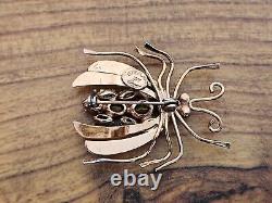 RARE VINTAGE Coro Sterling Silver Vermeil Figural Winged Bug Brooch Rhinestones