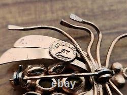 RARE VINTAGE Coro Sterling Silver Vermeil Figural Winged Bug Brooch Rhinestones