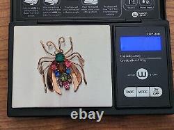 RARE VINTAGE Coro Sterling Silver Vermeil Figural Winged Bug Brooch Rhinestones