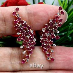 RED RUBY & WHITE cubic zirconia EARRINGS 925 STERLING SILVER