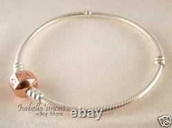 ROSE GOLD Plated SILVER Authentic PANDORA 2 TONE Charm/Beads Bracelet 7.5 19cm