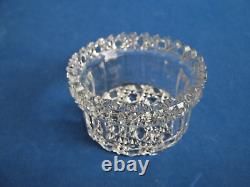 ROUND CUT GLASS OPEN SALT CELLAR in STERLING SILVER PERFORATED HOLDER, c1910