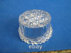 ROUND CUT GLASS OPEN SALT CELLAR in STERLING SILVER PERFORATED HOLDER, c1910