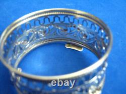 ROUND CUT GLASS OPEN SALT CELLAR in STERLING SILVER PERFORATED HOLDER, c1910