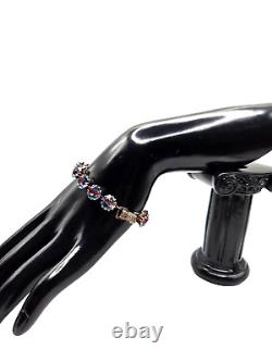 Rare ANTIQUE 1920s Art Deco Iris Glass sterling silver prong set Bracelet