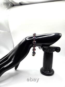 Rare ANTIQUE 1920s Art Deco Iris Glass sterling silver prong set Bracelet