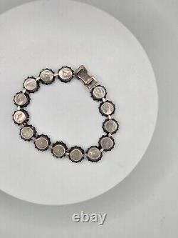 Rare ANTIQUE 1920s Art Deco Iris Glass sterling silver prong set Bracelet