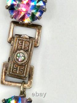Rare ANTIQUE 1920s Art Deco Iris Glass sterling silver prong set Bracelet
